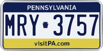 PA license plate MRY3757