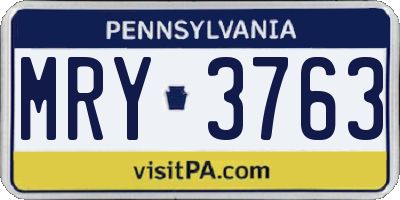 PA license plate MRY3763