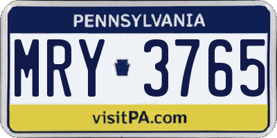 PA license plate MRY3765