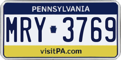 PA license plate MRY3769