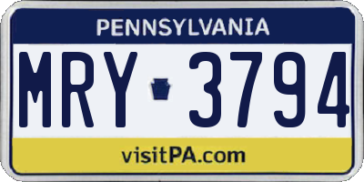 PA license plate MRY3794