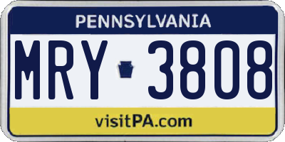 PA license plate MRY3808