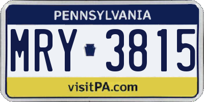 PA license plate MRY3815