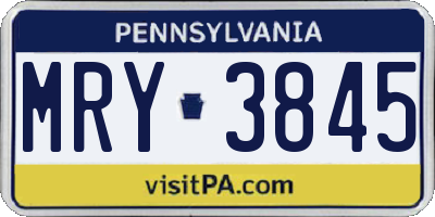 PA license plate MRY3845