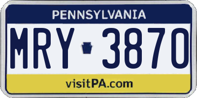 PA license plate MRY3870