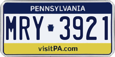 PA license plate MRY3921