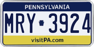 PA license plate MRY3924