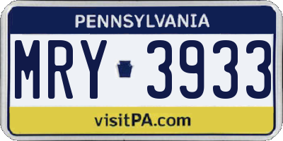 PA license plate MRY3933
