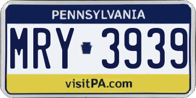 PA license plate MRY3939