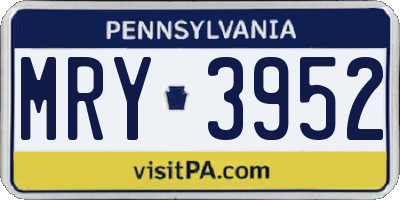PA license plate MRY3952