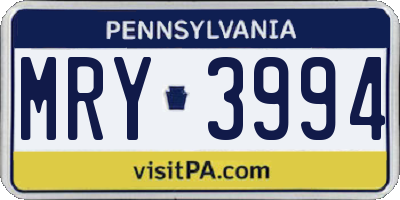 PA license plate MRY3994