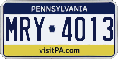 PA license plate MRY4013