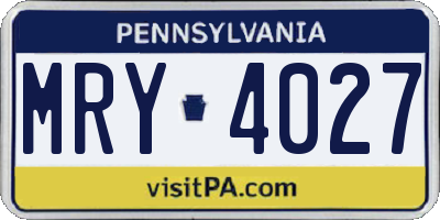 PA license plate MRY4027