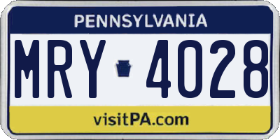 PA license plate MRY4028