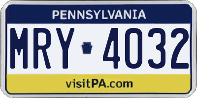 PA license plate MRY4032