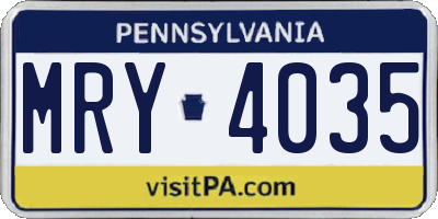 PA license plate MRY4035