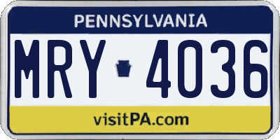 PA license plate MRY4036