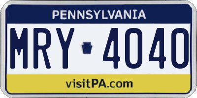 PA license plate MRY4040