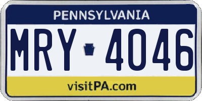 PA license plate MRY4046
