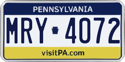 PA license plate MRY4072