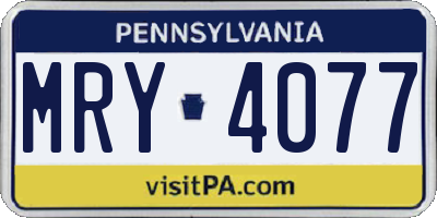 PA license plate MRY4077