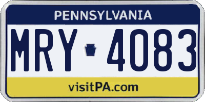 PA license plate MRY4083