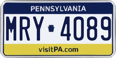 PA license plate MRY4089