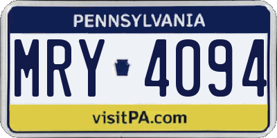 PA license plate MRY4094