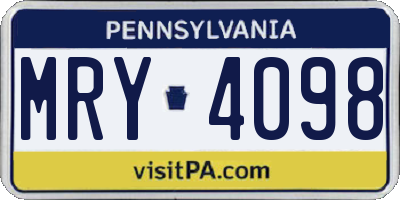 PA license plate MRY4098