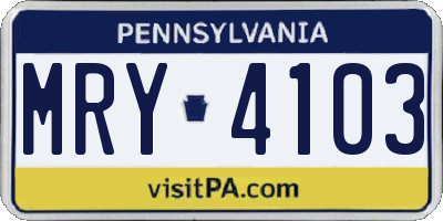 PA license plate MRY4103