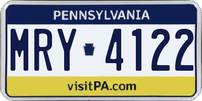 PA license plate MRY4122