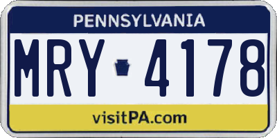 PA license plate MRY4178