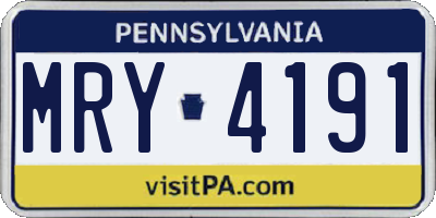 PA license plate MRY4191