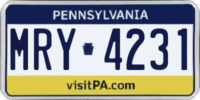 PA license plate MRY4231
