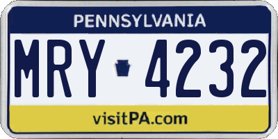 PA license plate MRY4232