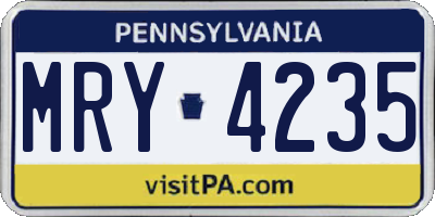 PA license plate MRY4235