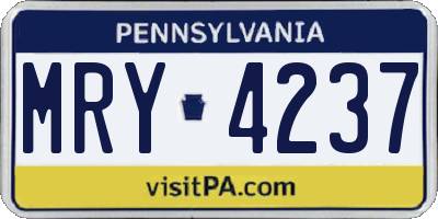 PA license plate MRY4237