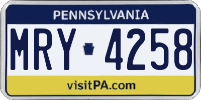 PA license plate MRY4258