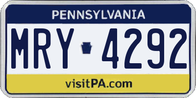 PA license plate MRY4292