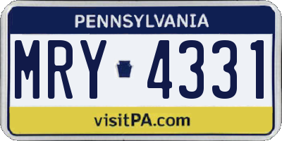 PA license plate MRY4331