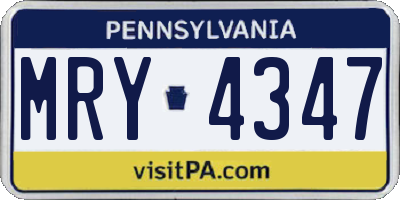 PA license plate MRY4347