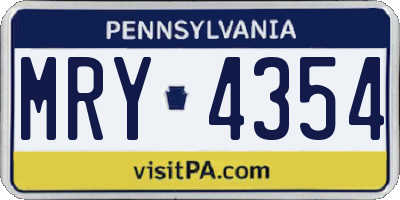 PA license plate MRY4354