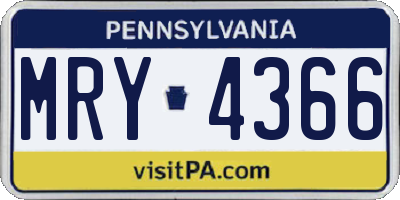 PA license plate MRY4366