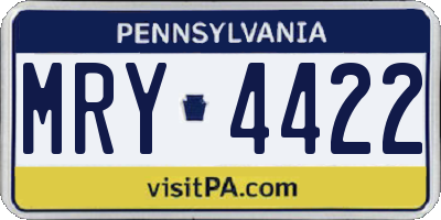 PA license plate MRY4422