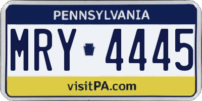 PA license plate MRY4445