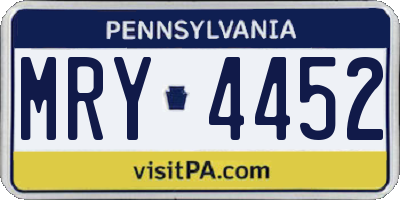 PA license plate MRY4452