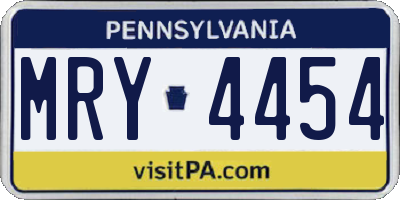 PA license plate MRY4454