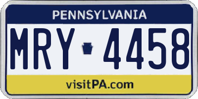 PA license plate MRY4458