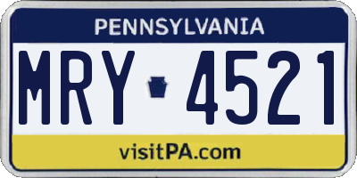 PA license plate MRY4521