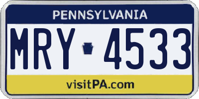 PA license plate MRY4533